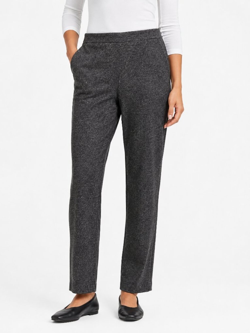 Eileen Fisher Heathered Wool Straight Leg Pull On Pants Petite Small